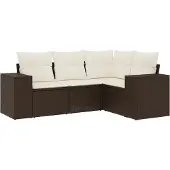 vidaXL 4-delige Loungeset met kussens poly rattan bruin