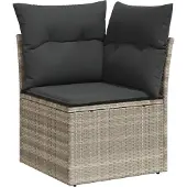 vidaXL 11-delige Loungeset met kussens poly rattan lichtgrijs