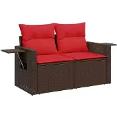 vidaXL 9-delige tuinbankset met kussens, bruin polyrotan