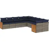 vidaXL 10-delige tuinbankset met kussens, grijs polyrotan