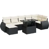 vidaXL 8-delige Loungeset met kussens poly rattan zwart