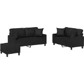 vidaXL 3-delige Loungeset met kussens kunstleer zwart