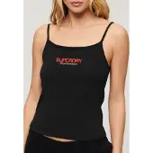 Superdry Dames T-shirt met Sportswear-logo, zwart (XS), Casual, Katoen, Mouwloos / spaghettibandjes W6011836A