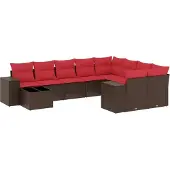 vidaXL 10-delige tuinbankset met kussens, bruin polyrotan