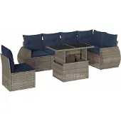 vidaXL 7-delige tuinbankset met kussens, grijs polyrotan