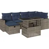vidaXL 7-delige tuinbankset met kussens, grijs polyrotan