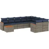 vidaXL 10-delige loungeset voor buiten, met kussens, grijs, kunststof vlechtwerk