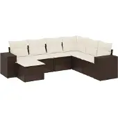 vidaXL 7-delige Loungeset met kussens poly rattan bruin
