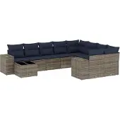 vidaXL 10-delige tuinbankset met kussens, grijs polyrotan