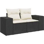 vidaXL Tuinbank 2-zits met kussens poly rattan zwart