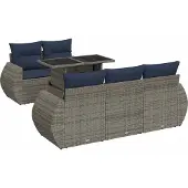 vidaXL 6-delige Loungeset met kussens poly rattan acacia grijs
