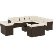 vidaXL 14-delige Loungeset met kussens poly rattan bruin