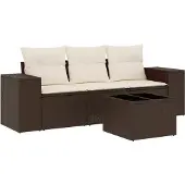 vidaXL 4-delige Loungeset met kussens poly rattan bruin