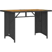 vidaXL Tuintafel met houten blad 110x68x70 cm poly rattan zwart