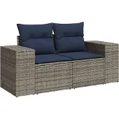 vidaXL 3-delige tuinbankset met kussens, grijs polyrotan