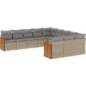 vidaXL 11-delige Tuinset met kussens poly rattan beige