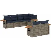 vidaXL 7-delige Loungeset met kussens poly rattan grijs