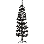vidaXL Kunstkerstboom half met standaard smal 120 cm zwart