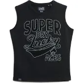 Superdry Dames T-shirt met zwarte Retro afwerking (M), Casual, Katoen, Mouwloos / spaghettibandjes W6011898A