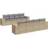 vidaXL 9-delige Loungeset met kussens poly rattan beige