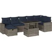 vidaXL 8-delige tuinbankset met kussens, grijs polyrotan