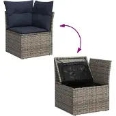 vidaXL 7-delige tuinbankset met kussens, grijs polyrotan