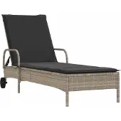 vidaXL Ligbed met wielen en kussens poly rattan lichtgrijs