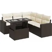 vidaXL 6-delige tuinmeubelset met kussens, bruin, van polyrotan