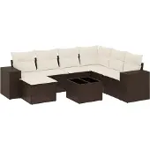 vidaXL 8-delige Loungeset met kussens poly rattan bruin