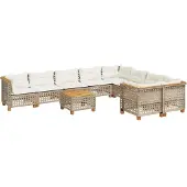 vidaXL 10-delige Loungeset met kussens poly rattan beige