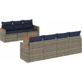 vidaXL 8-delige tuinbankset met kussens, grijs polyrotan
