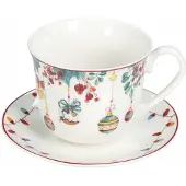 Livello Jumbo Porseleinen Mok 400ml met Schotel - Kerst Bommen