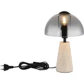 Globo Tafellamp travertin steen grijs bedlamp gerookt glas paddenstoel tafellamp woonkamerlamp, 1x E14, DxH 20 x 31 cm