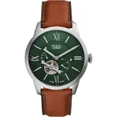 Fossil Analoog horloge 'Townsman' roestbruin / smaragd / zilver