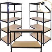 Monster Racking 3x Zwart Rek + Werkbank 280kg/plank 90x45x180cm Incl. Rubberen Hamer