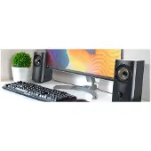 Creative Labs T60 2.0 compacte Hi-Fi-desktopluidsprekers met Clear Dialog en Surround door Sound Blaster, USB-C-audio, microfoon- en headsetpoorten, Bluetooth 5.0, piekvermogen tot 60 W