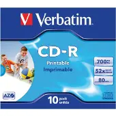 Verbatim CD-R Afdrukbaar - 80 min 52x (10) - 700 Mo Super Azo