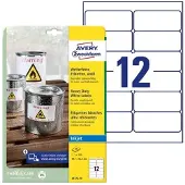 Avery Weerbestendige folie-etiketten voor inkjet J4776-10 Permanent klevend A4 Wit 99,1 x 42,3 mm 10 Vellen à 12 Etiketten