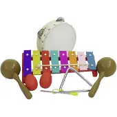 Dimavery Slagwerkset III (Tamboerijn, Metallofoon, Shaker, Driehoek, Stel), Percussische instrumenten, Veelkleurig