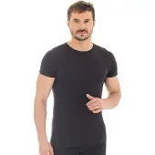 Brubeck Mannen, Sportief shirt, Heren-T-shirt COMFORT WOOL grafiet s. M (SS11030) (M), Grijs, M