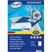 EUROPE 100 ELA027 Universele etiketten 210 x 297 mm Papier Wit 100 stuk(s) Permanent hechtend Inkjet, Laser (zwart/wit), Laser (kleur), Kopiëren (zwart/wit),