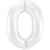 Folat - Folieballon Cijfer 0 Wit Metallic Mat - 86 cm