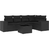 vidaXL 5-delige Loungeset met kussens poly rattan zwart