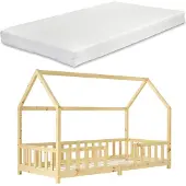 En.casa Kinderbed Sisimiut met uitvalbeveiliging en matras 90x200 hout
