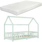 En.casa Kinderbed Sisimiut met matras 90x200 cm mint en wit