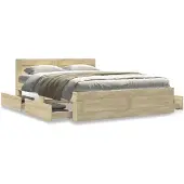 vidaXL Bedframe met hoofdeinde bewerkt hout sonoma eiken 135x190 cm