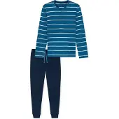 Schiesser Pyjama lang 'Casual Nightwear' blauw / donkerblauw / wit