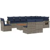 vidaXL 11-delige tuinbankset met kussens, grijs polyrotan