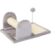 Lionto Kartonnen krabpal voor katten en kittens, compact, stabiel en veelzijdig, met speelbal, sisalstang en kraboppervlak, lichtgrijs