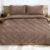 Zavelo Easy All-in-one-Dekbed Velvet met Kussenslopen Taupe/Bruin-2-persoons (200x200 cm)